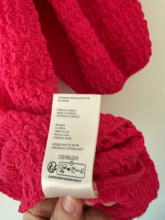 Anthropologie Maeve Balloon Sleeved Textured Smocked Stretch Top Large Hot Pink - Picture 7 of 8